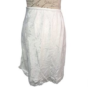 Christian Dior Vintage 70s White Lace Trim Slip Skirt Size Medium Union Made